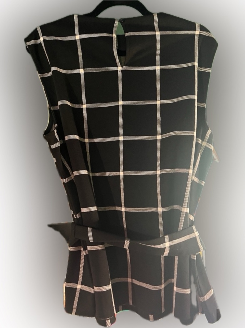 Ann Taylor Black Windowpane Sleeveless Belted Dress top